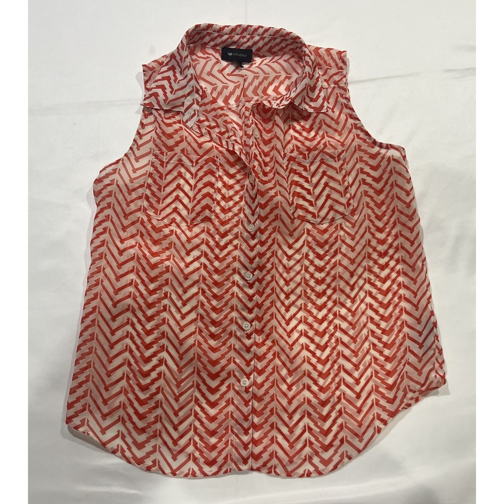 AB Studio Blouse Womens Small Red Chevron Casual